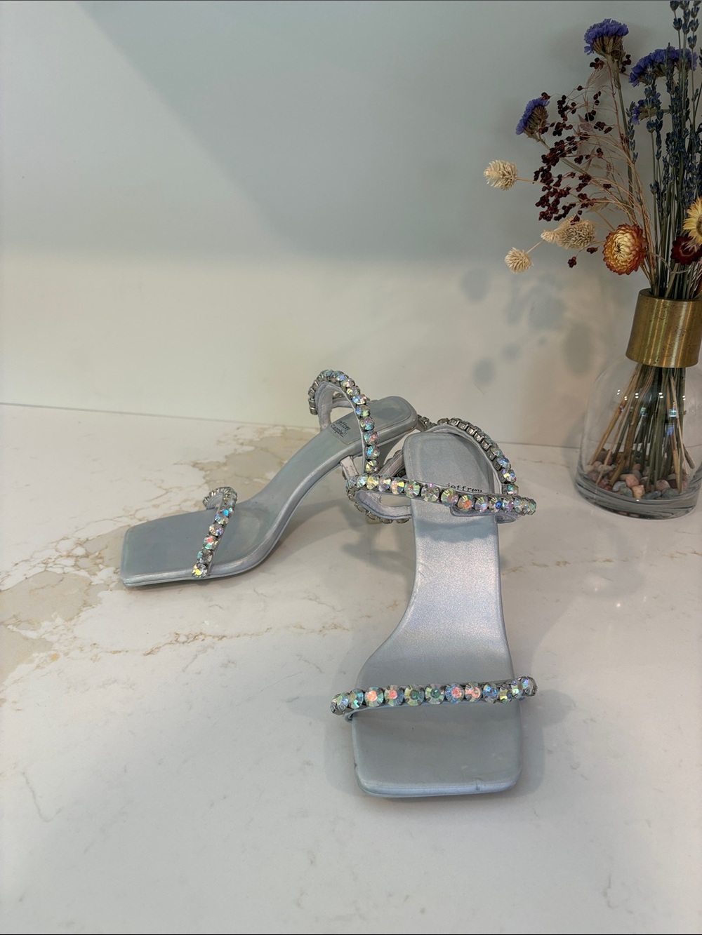 Jeffrey Campbell Silver Crystal-Strap Heeled Sandals